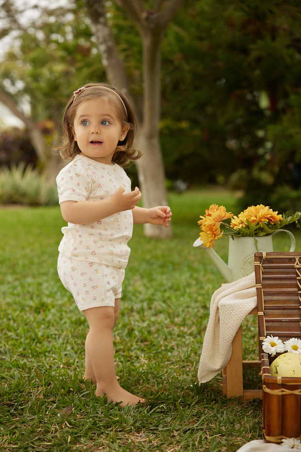 Pointelle Set Top + Short Natural flowers