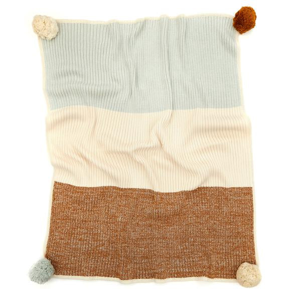POMPON BLANKET LIGHT BLUE MARL NATURAL TOBACCO tuntunbaby.us