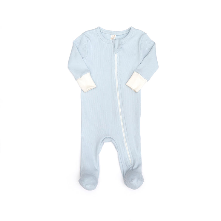 ZIP FOOTIE Light blue & natural