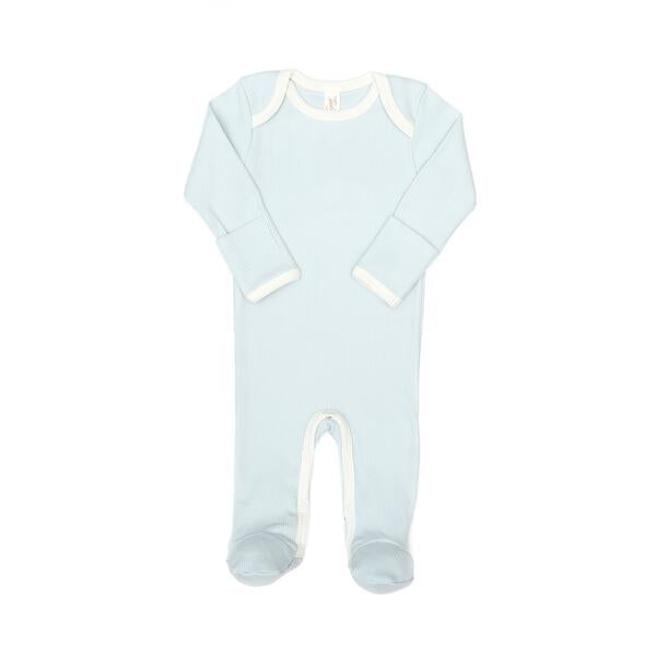Lapshoulder footie Light blue & natural