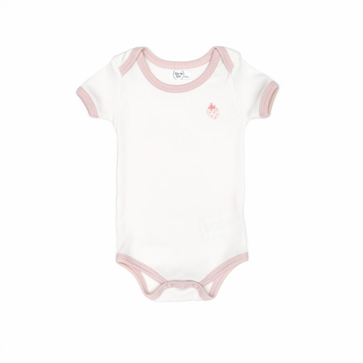 RIBBED BODYSUIT WITH EMBROIDERED NATURAL & SHELL PINK