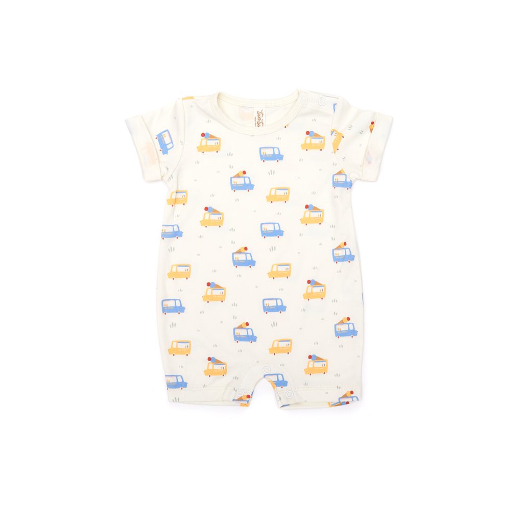 Short sleeve romper Natural cars - pima cotton