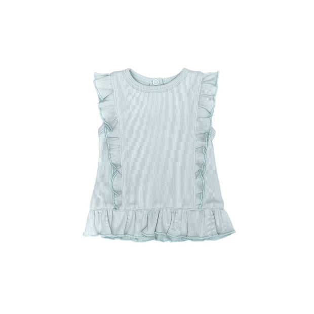 RIBBED RUFFLE TOP LIGHT BLUE