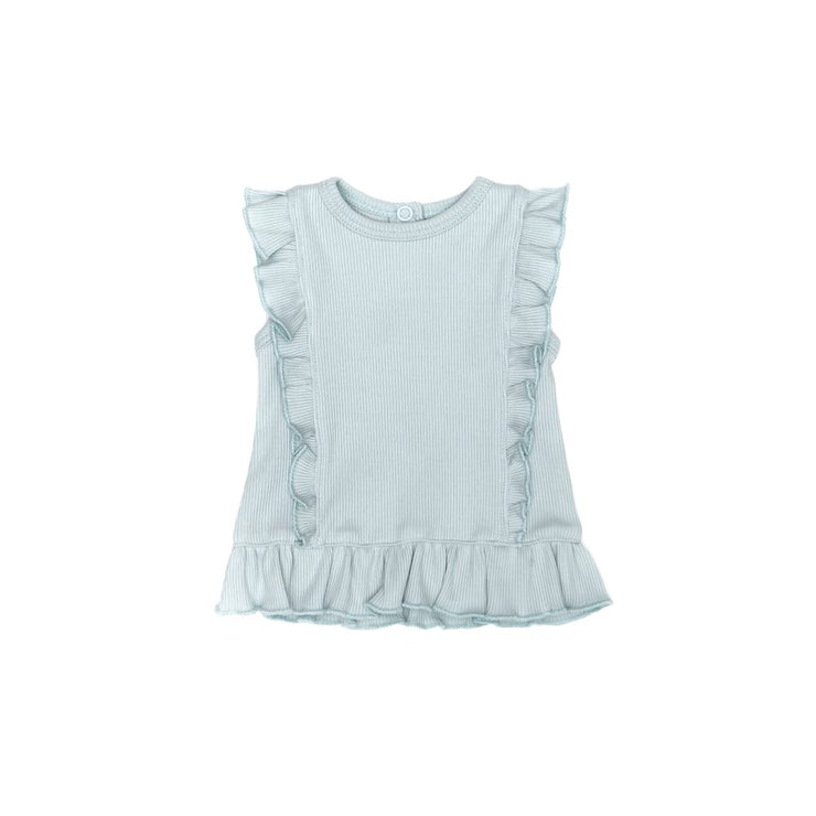 RIBBED RUFFLE TOP LIGHT BLUE