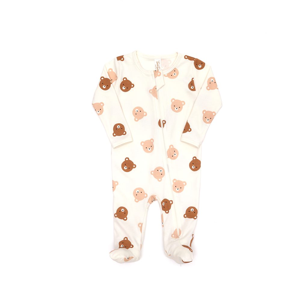 Zip footie Natural bears - pima cotton