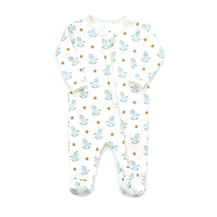 ZIP FOOTIE NATURAL & LIGHT BLUE PONY
