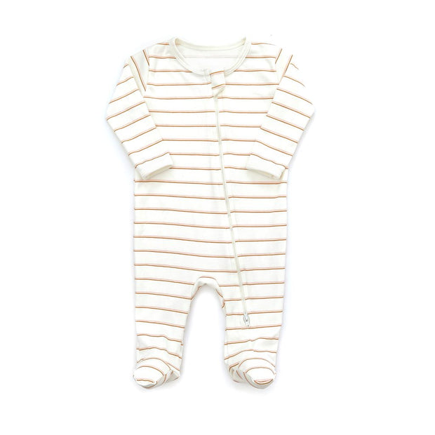 ZIP FOOTIE NATURAL & SHELL PINK STRIPES