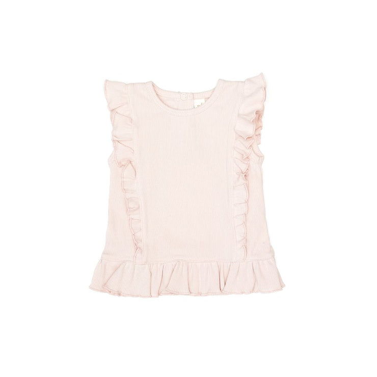 RIBBED RUFFLE TOP SHELL PINK
