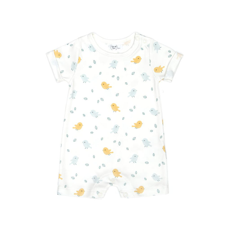 SHORT SLEEVE ROMPER NATURAL & BLUE BIRD