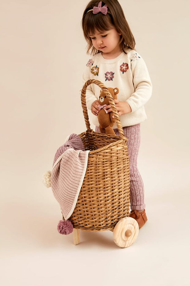 EMBRODERY FLOWER SWEATER SILVER PINK MARL