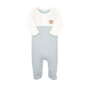 Bear Embroidered Footie Natural & light blue