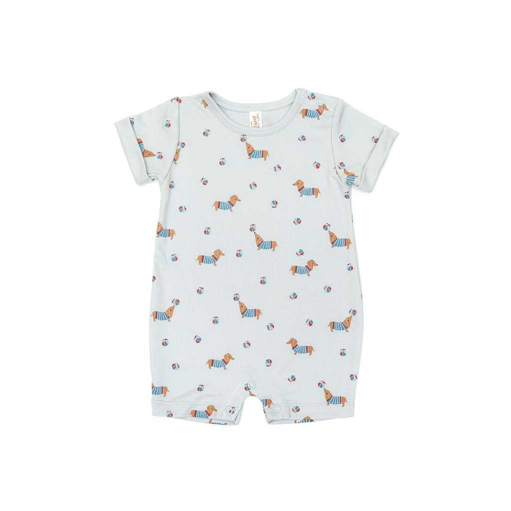 short sleeve romper Light blue dogs