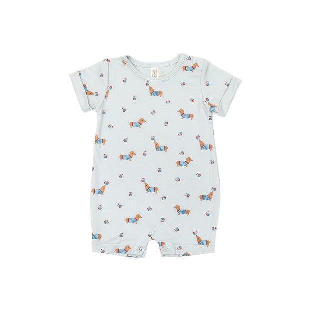short sleeve romper Light blue dogs