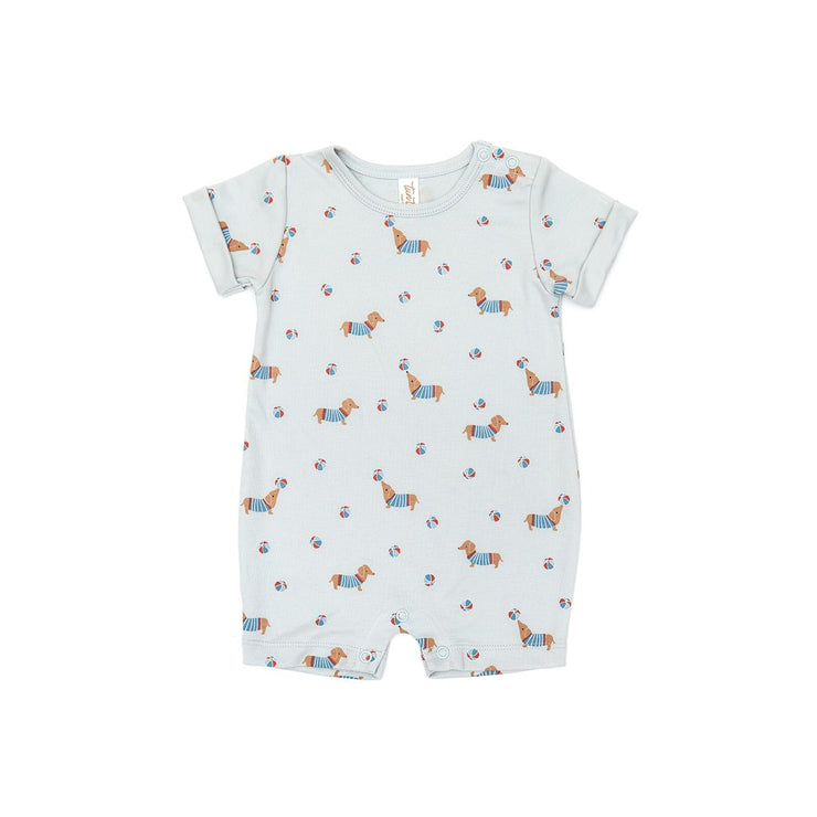 short sleeve romper Light blue dogs
