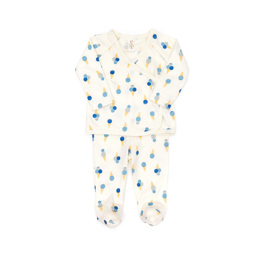 Kimono set Natural & blue ice cream - pima cotton