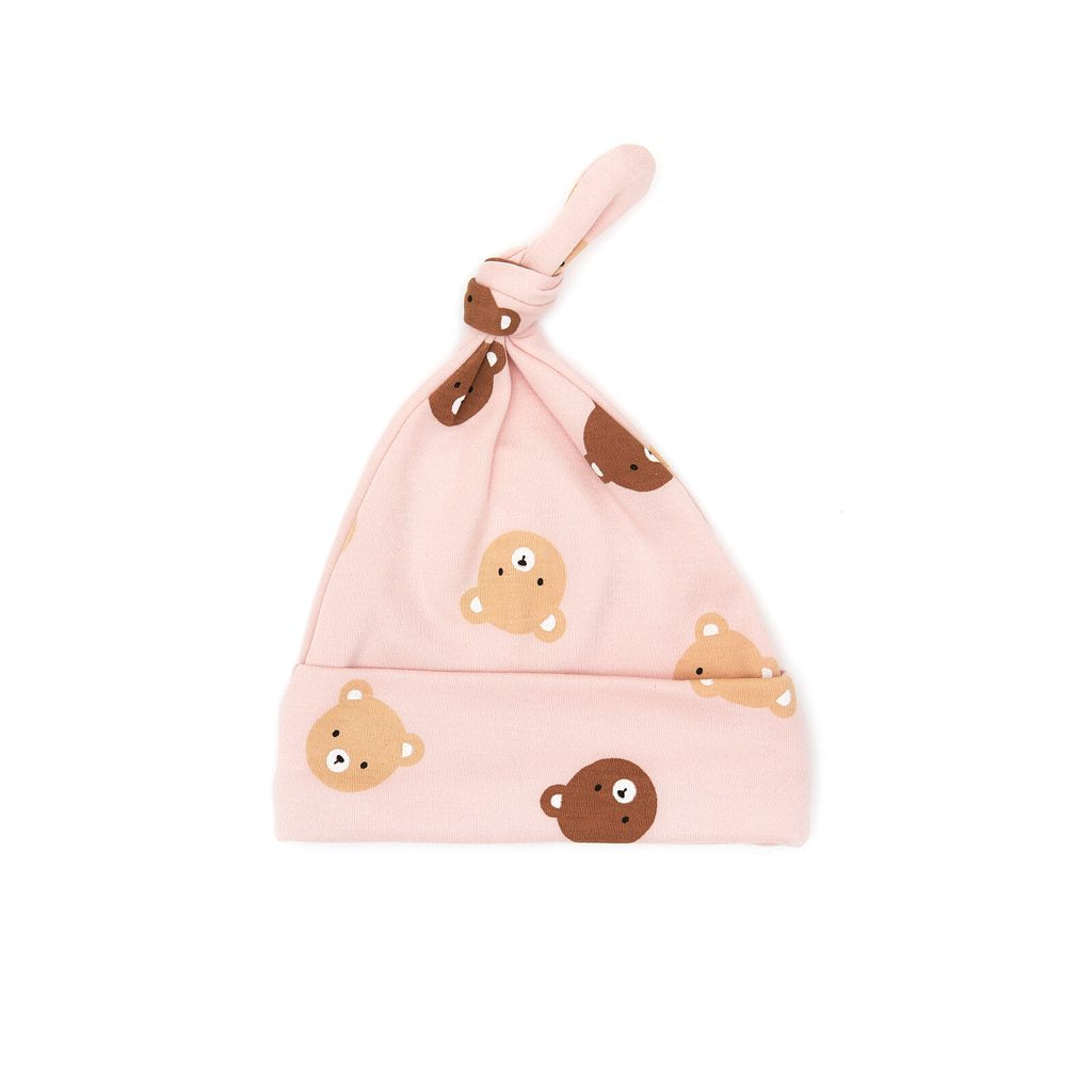 Knot hat Pink bears - pima cotton