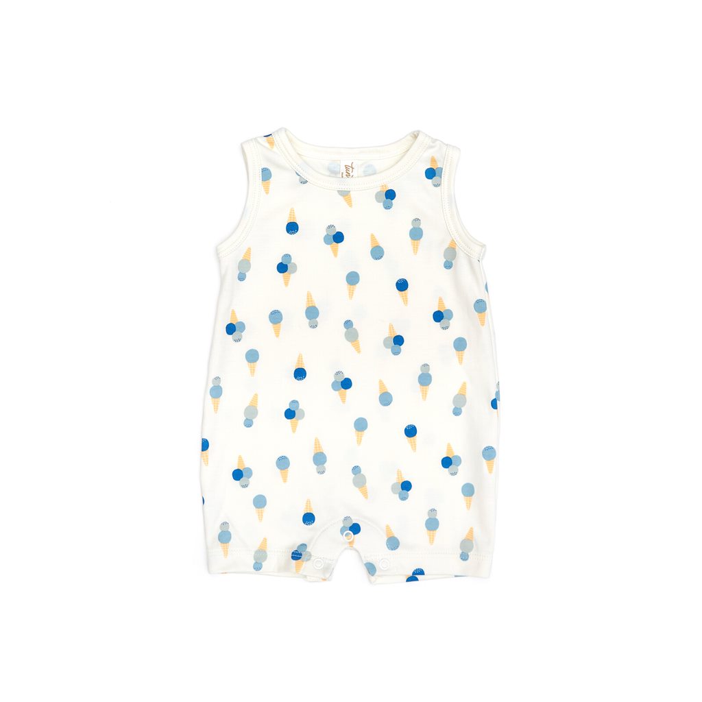 Sleeveless romper Natural & blue ice cream - pima cotton