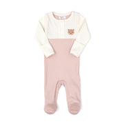 Bear Embroidered Footie Natural & shell pink