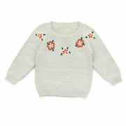 EMBRODERY FLOWER SWEATER LIGHT BLUE MARL