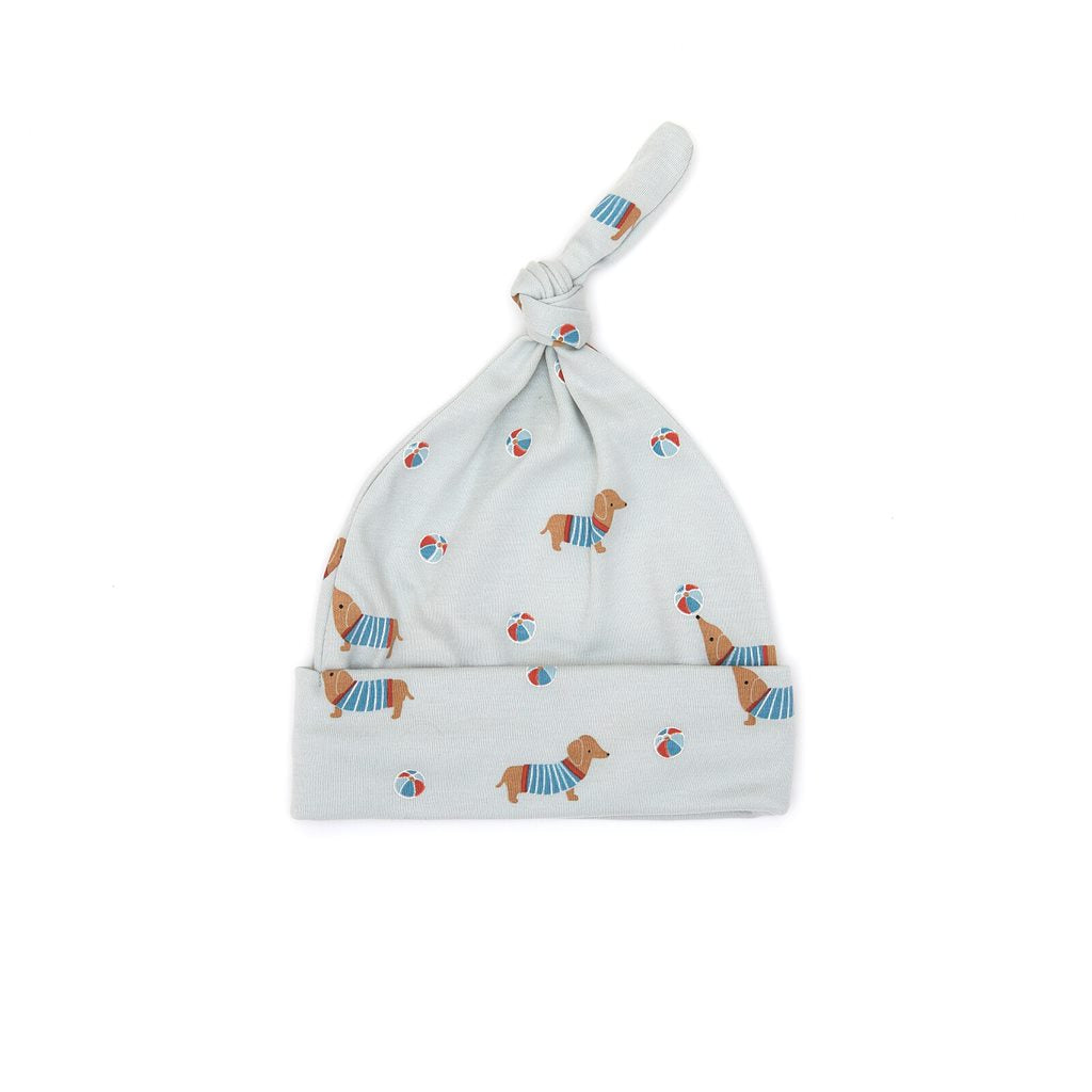 Knot hat Light blue dogs - pima cotton