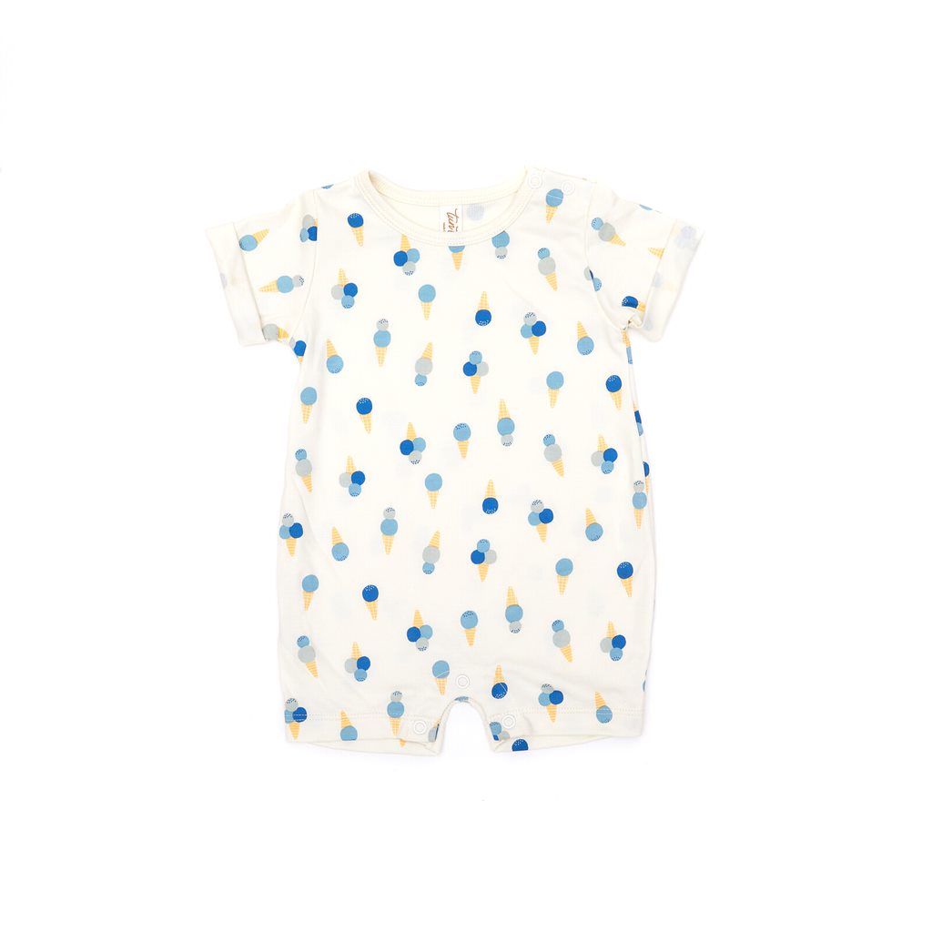Short sleeve romper Natural & blue ice cream - pima cotton
