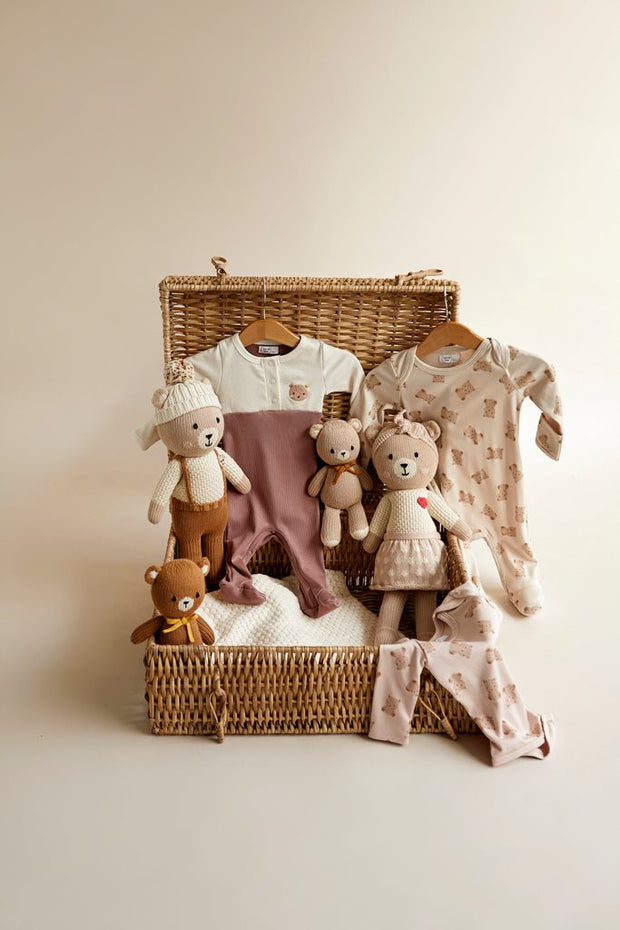 Bear Embroidered Footie Natural & light blue
