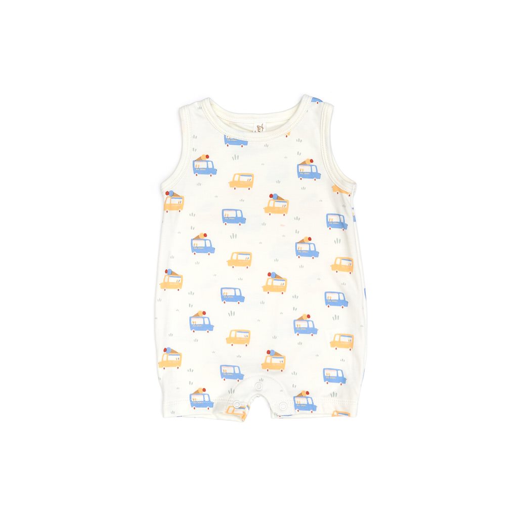 Sleeveless romper Natural cars - pima cotton