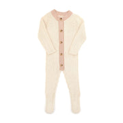 KNITTED FOOTIE NATURAL & SHELL PINK