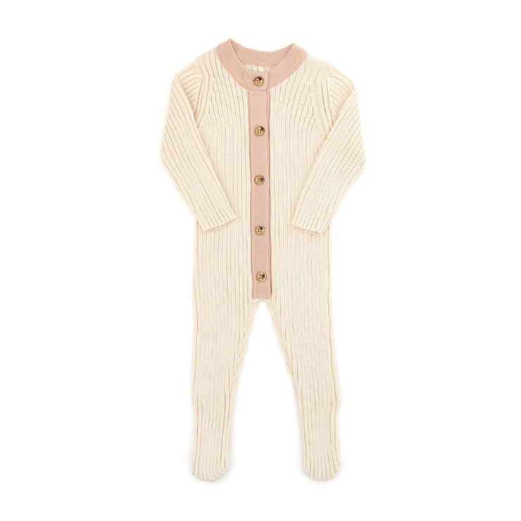 KNITTED FOOTIE NATURAL & SHELL PINK