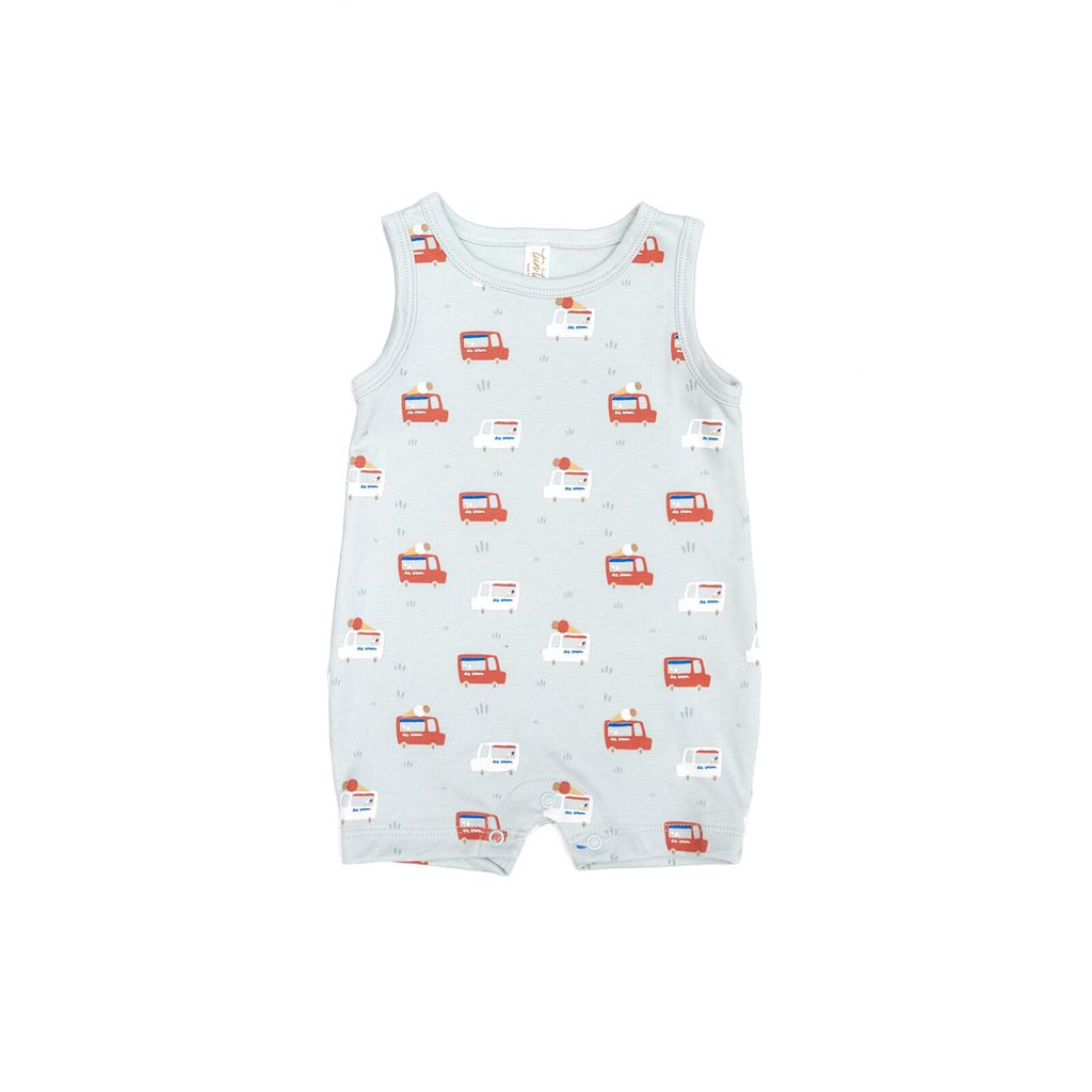 Sleeveless romper Light blue cars - pima cotton