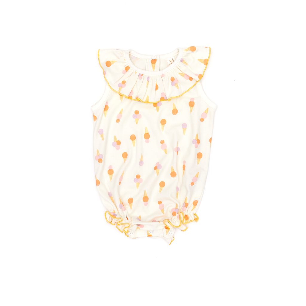 Ruffle onesie Natural & pink ice cream - pima cotton