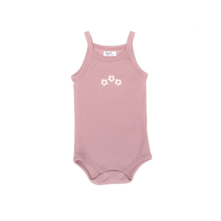 RIBBED TANK TOP WITH EMBROIDERED DUSTY ROSE