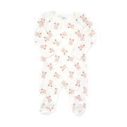 LAP SHOULDER FOOTIE NATURAL & SHELL PINK BEARS