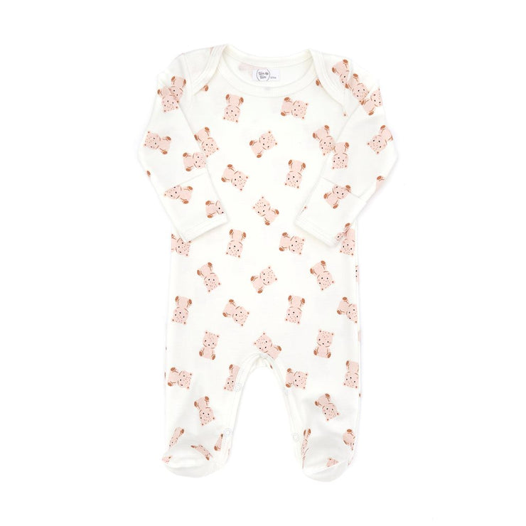 LAP SHOULDER FOOTIE NATURAL & SHELL PINK BEARS