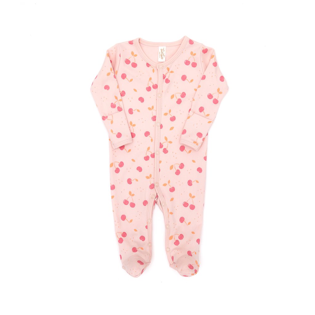 Snaps footie Pink cherries - pima cotton